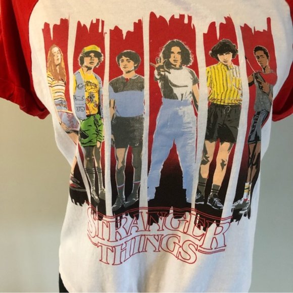 Womens Stranger Things Red White tie front short sleeve t-shirt size S - Picture 6 of 12